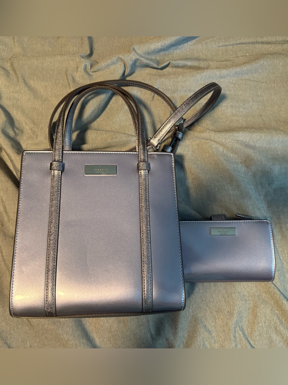 NWOT Kate Spade Kenzie Purse and Wallet Set Metallic Lavender Purple